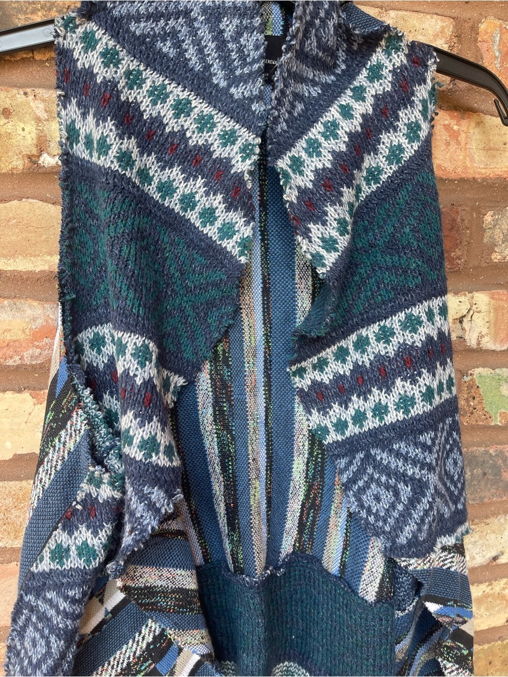 Urban Renewal Blue, Green & Cream Fair Isle Open Drape Cardigan